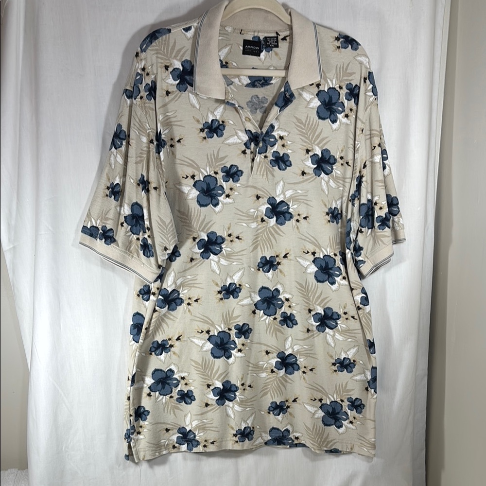 Arrow USA Men's Floral Polo Shirt - Blue and Cream